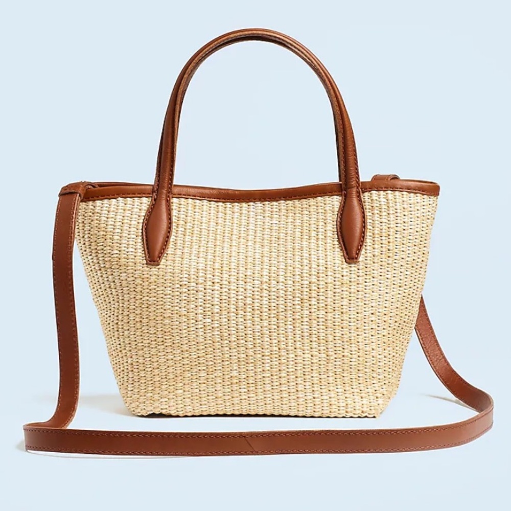 Madewell The Mini Shopper Tote in Leather-Trimmed Straw